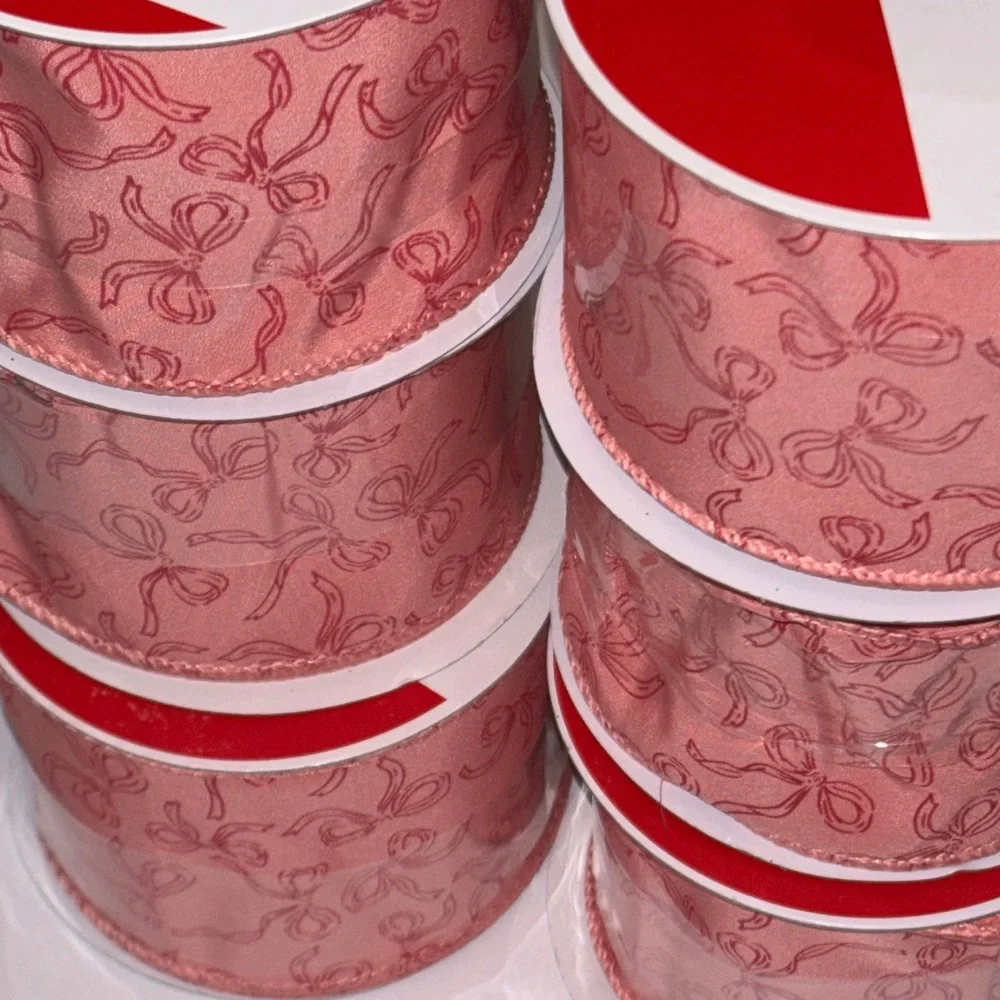 Pink Bow wire Ribbon Wide Light Pink Ribbon SET OF 6 Pink Girlie Bow Ribbon